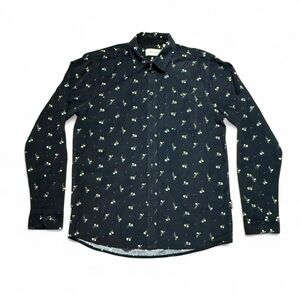 Blend Black Floral Cotton Corduroy Button Up Shirt Womens Size L NWT